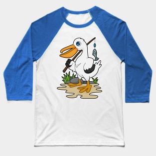 Pelican as Fisher with Fishing rod & Fish Baseball T-Shirt